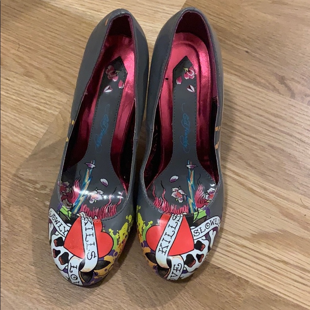 Ed Hardy graffiti heels